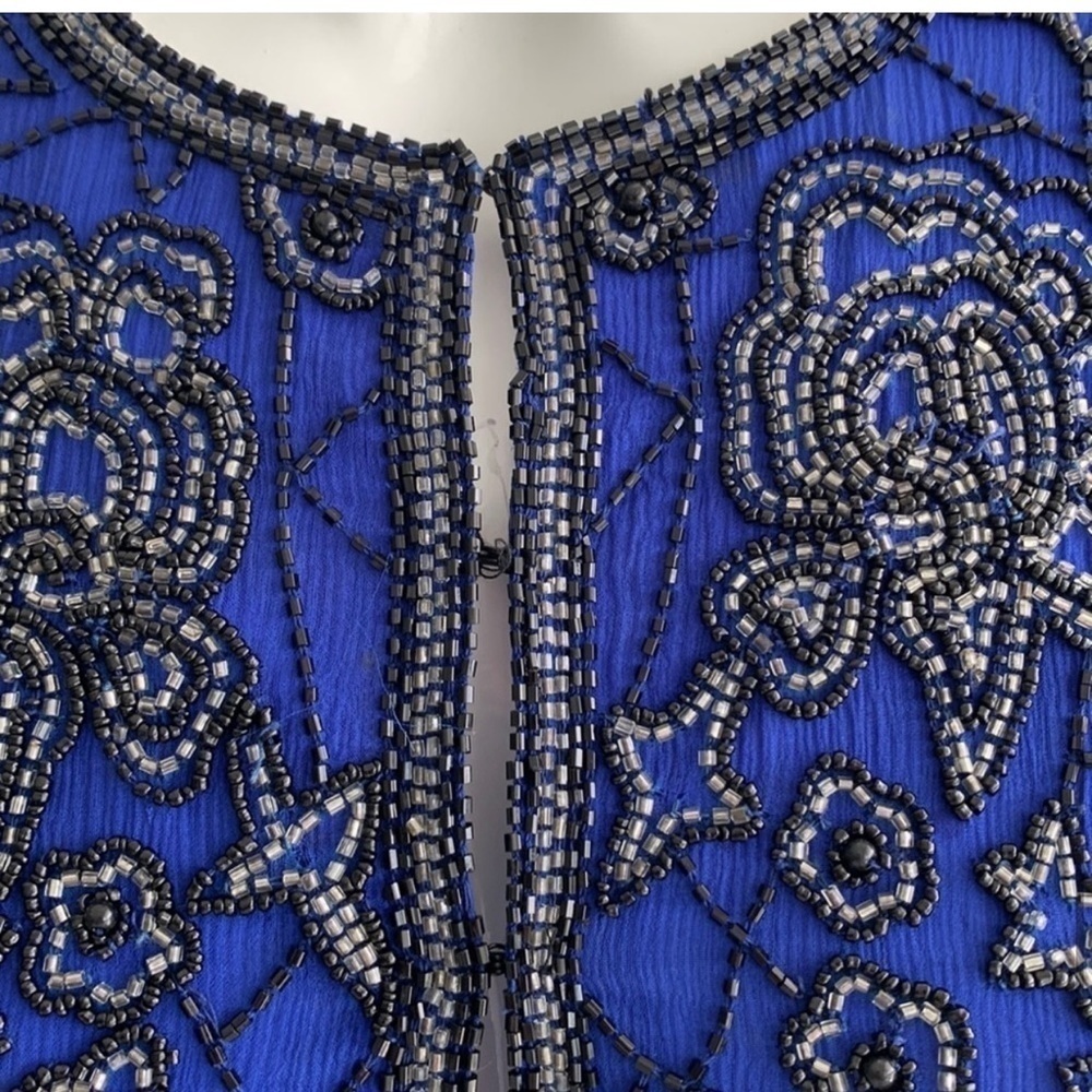 Vintage Papell Boutique evening beaded crop jacket elegant royal blue, S PL - Picture 13 of 14